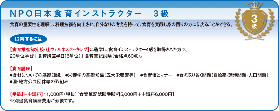 NPO日本食育インストラクター 3級