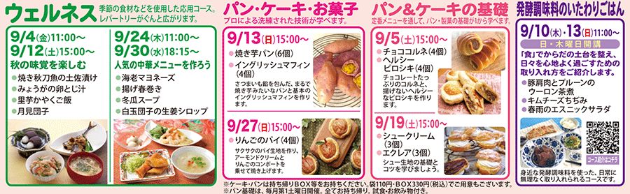 ウェルネス、パン・ケーキ・お菓子、パン＆ケーキの基礎、発酵調味料のいたわりごはん カリキュラム